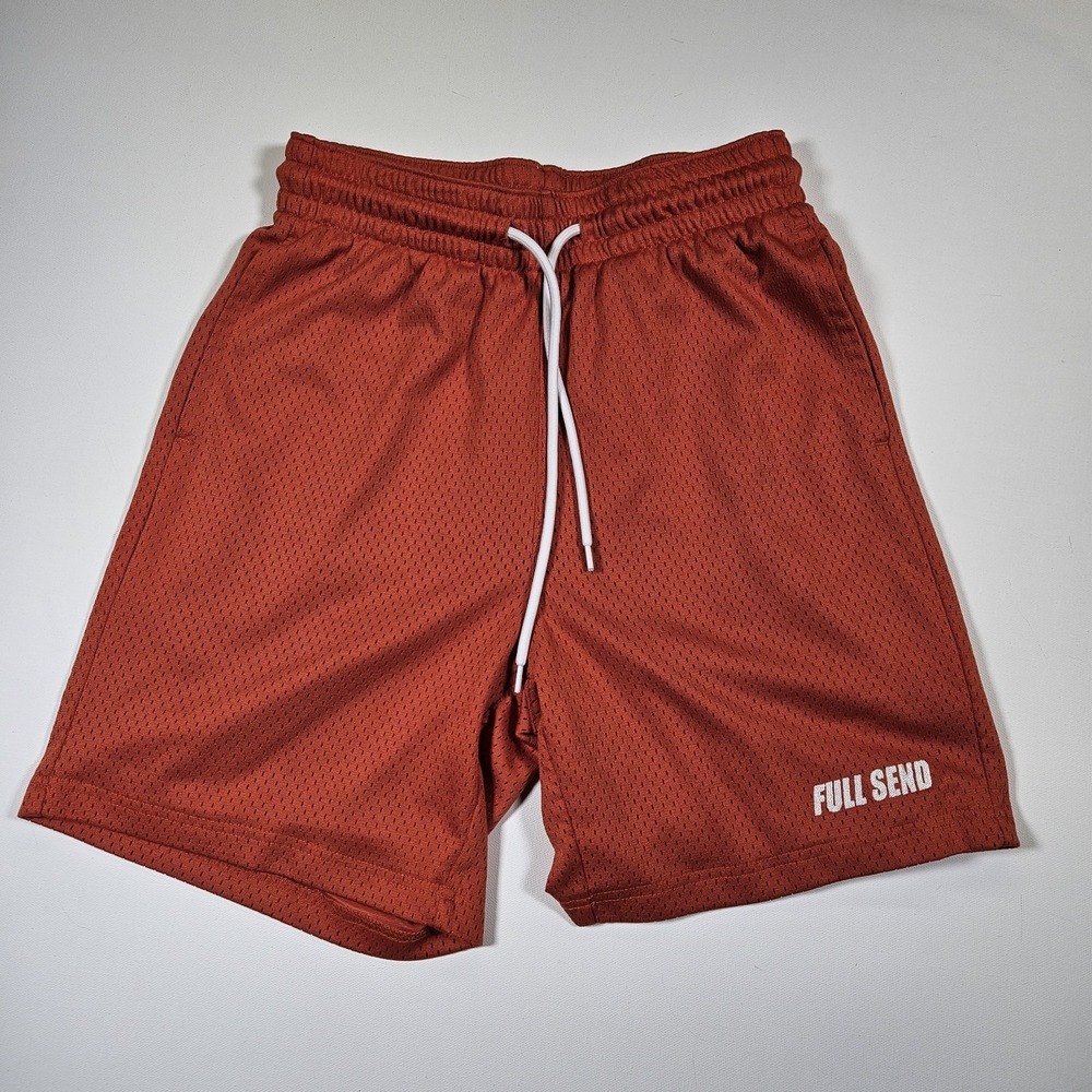 Full Send Mens‎ Small Orange Athletic Training Shorts Stretch Drawstring